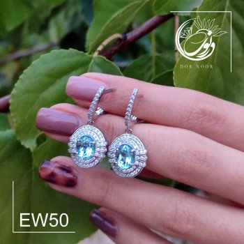گوشواره نقره با سنگ توپاز آبی سوئیس کد Ew50