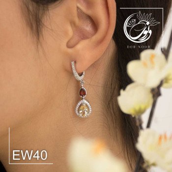 گوشواره نقره باسنگ سیترین و گارنت ew40