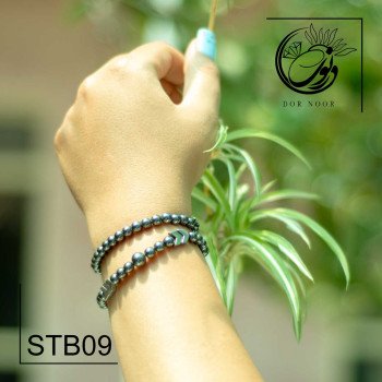 دستبند ست شده «جدا از هم» با سنگ حدید یک دستبند کشی یک دستبند گره ای کد STB09