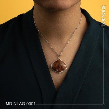 مدال نقره با سنگ عقیق شجر  نقره دست ساز