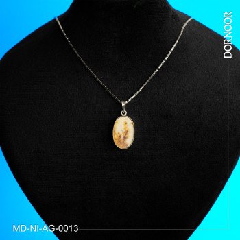 مدال عقیق شجر دست ساز با قاب و گیره نقره 0013