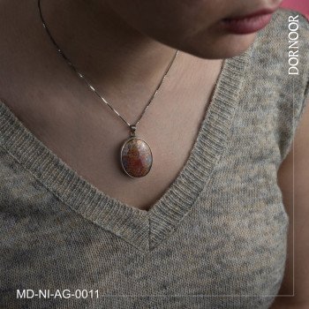 مدال نقره با سنگ عقیق شجر  نقره دست ساز