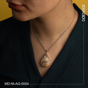 مدال نقره با سنگ عقیق شجر  نقره دست ساز