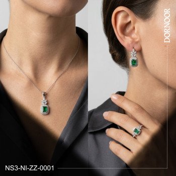 نیم ست نقره زنانه باسنگ زمرد زامبیا NS3-NI-ZZ-0001